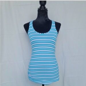 Lululemon Shirt Womens Blue White Striped Sleeveless Tank Top Racerback Workout